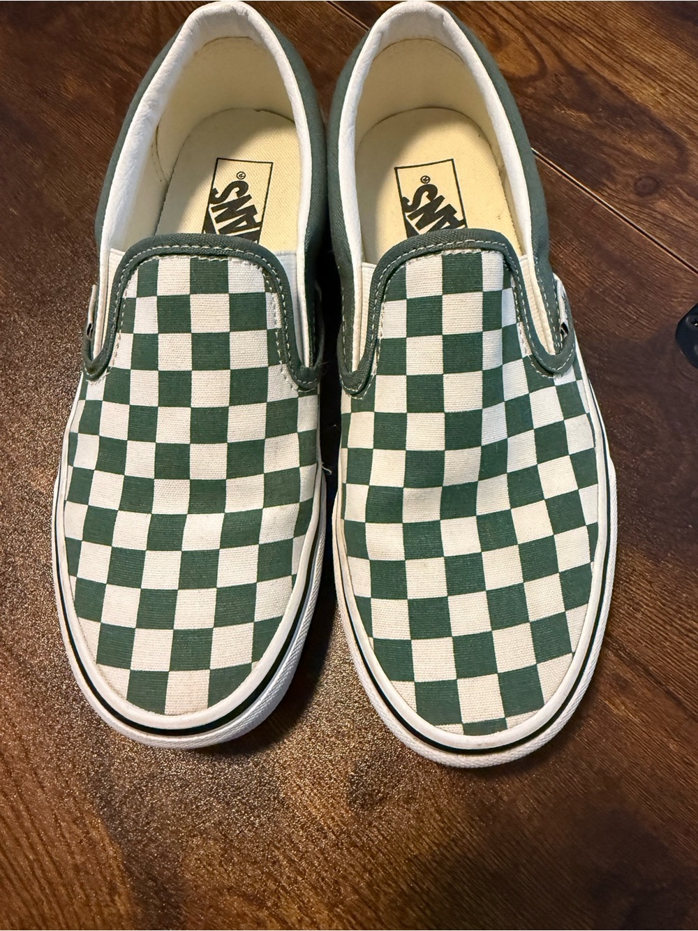 Vans Green and White Checkerboard Classic Slip-On